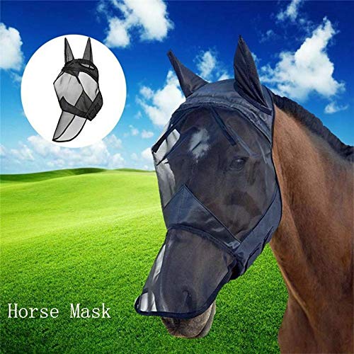 xiny Horse Fly Mask Full Face with Ears Nose Fleece Padded Anti UV Soft Mesh Comfort Face Protection from Flies Bugs Bites L-Full - PawsPlanet Australia