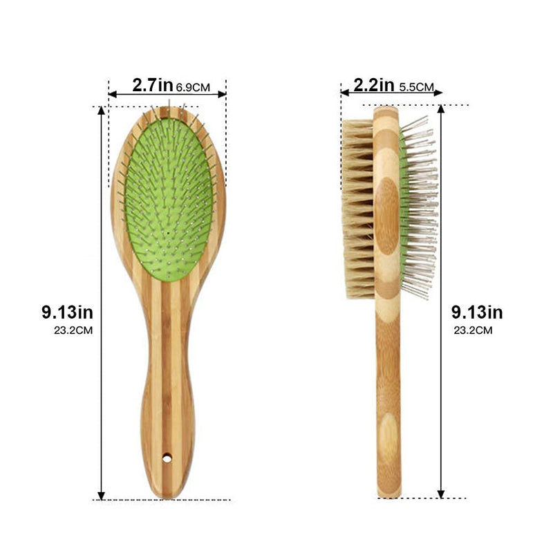 Self Cleaning Brush for Dogs Cats-Pet Slicker Brush Dogs Long Hair-Cleaning Large Dog Brush for Shedding Pet Tangled Hair,Pet Hair Removes Loose Undercoat (Wooden Handle Double Side) Wooden Handle Double Side - PawsPlanet Australia