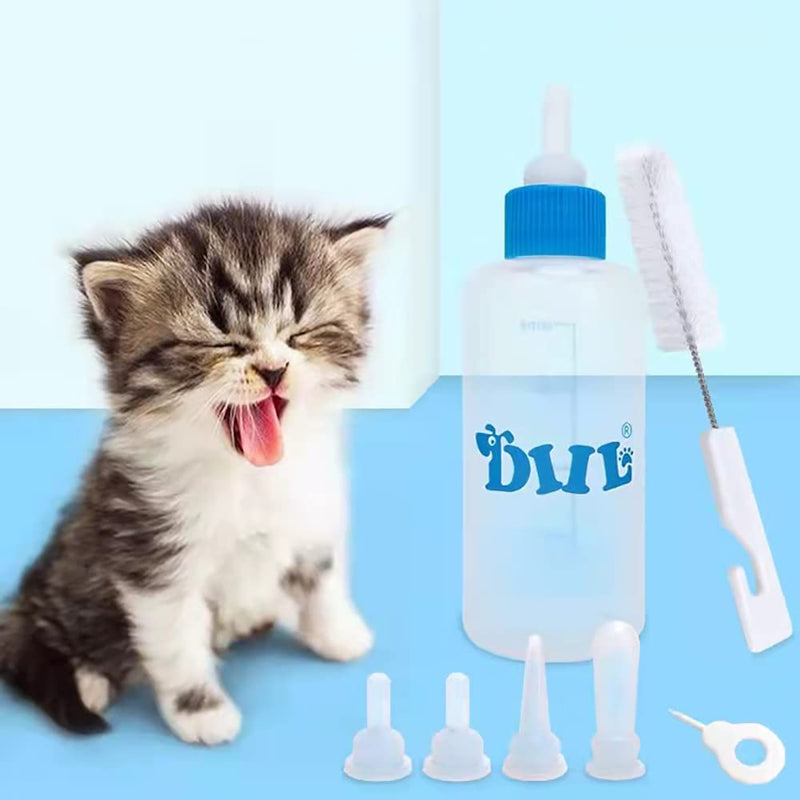 LAIYOHO Pet Feeding Bottle Kit with 4 Replacement Nipples and 1Pcs Nipple Brush Puppy Feeding Bottle for Kitten Puppy Small Pet Feeding Tool(60ml) - PawsPlanet Australia