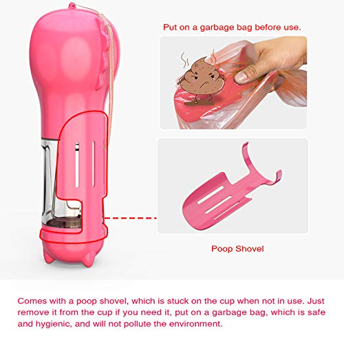 Portable Pet Water Bottle, Multifunction Dog cat Water bottle with Poop shovel and Garbage bag, Pet Drinking bottle for On the Go for Outdoor Walking Hiking Travel (pink) pink - PawsPlanet Australia