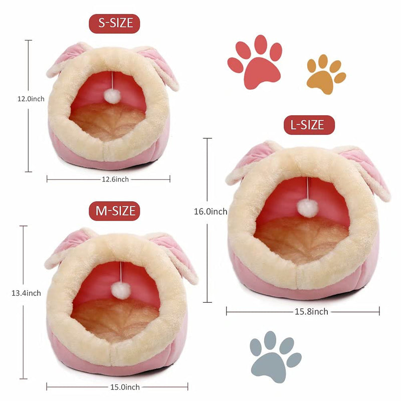 Cat Beds for Indoor Cats - Small Dog Bed with Anti-Slip Bottom, Rabbit-Shaped Cat/Small Dog Cave with Hanging Toy, Puppy Bed with Removable Cotton Pad, Super Soft Calming Pet Sofa Bed (Pink Small) Pink - PawsPlanet Australia