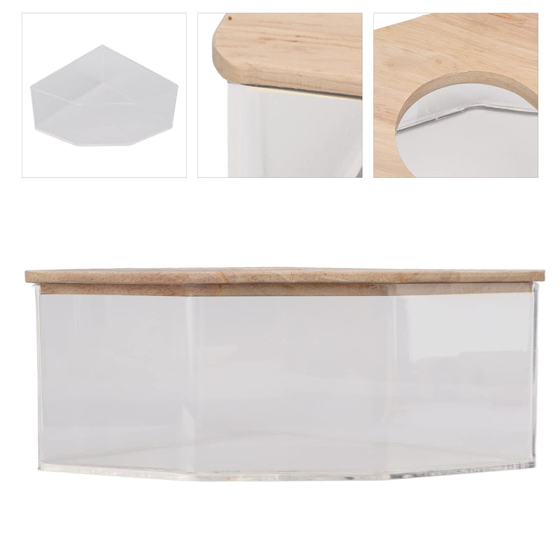 Pssopp Hamster Bath Box Right Angle Fan Acrylic Safe Hamster Sand Bathroom with Natural Wood Cover for Mice or Other Small Pet Hamster - PawsPlanet Australia