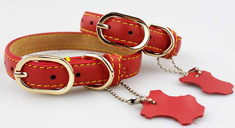 Adjustable Real Leather Collar for Dogs and Cats, size M - 35 cm (Red) Red - PawsPlanet Australia