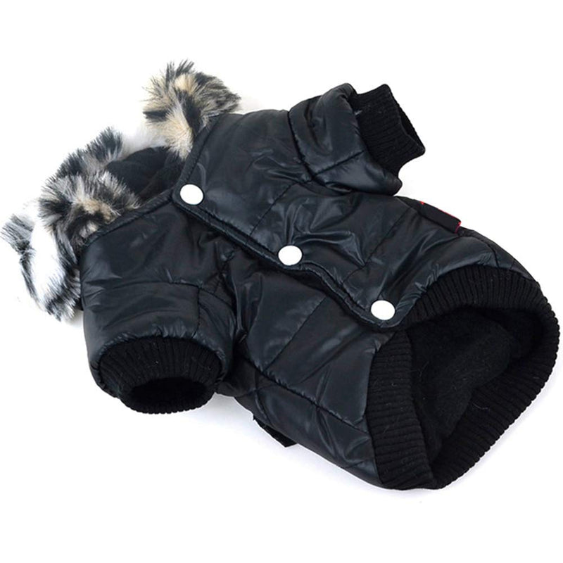 Balai Small Dog Faux Hoodie Thick Jacket Pet Puppy Waterproof Warm Coat Clothes for Small Breed Dog Like Chihuahua (X-Large, Black) - PawsPlanet Australia