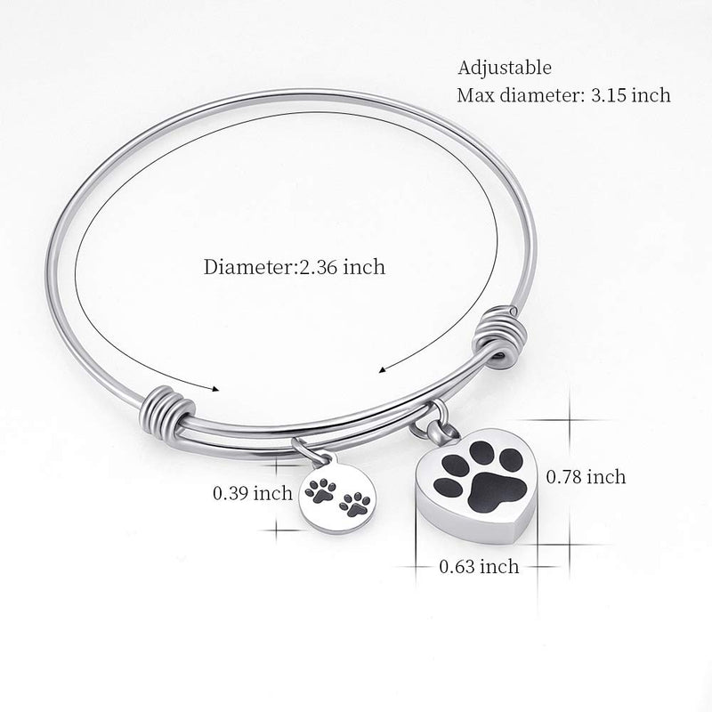 Alway in My Heart Expandable cuffCremation Bracelet for Ashes Dog Cat Paw Prints Pet Memorial Urn Jewelry Silver - PawsPlanet Australia