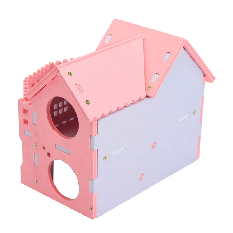 Wooden Hamster House - Pet Small Animal Hideout, Assemble Hamster Hut Villa, Cage Habitat Decor Accessories, Play Toys for Dwarf, Hedgehog, Syrian Hamster, Gerbils Mice Pink 1 - PawsPlanet Australia