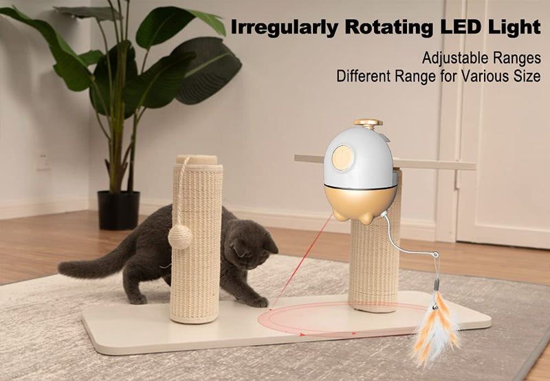 RIOFLY Interactive Cat Toys - 2 in 1 Laser and Feather Toys, Automatic Laser Cat Toys Irregular Operation, for Indoor Cats Kitten Play Chase Exercise,2 PCS Streamer Tape and Feather Replacements Brown - PawsPlanet Australia