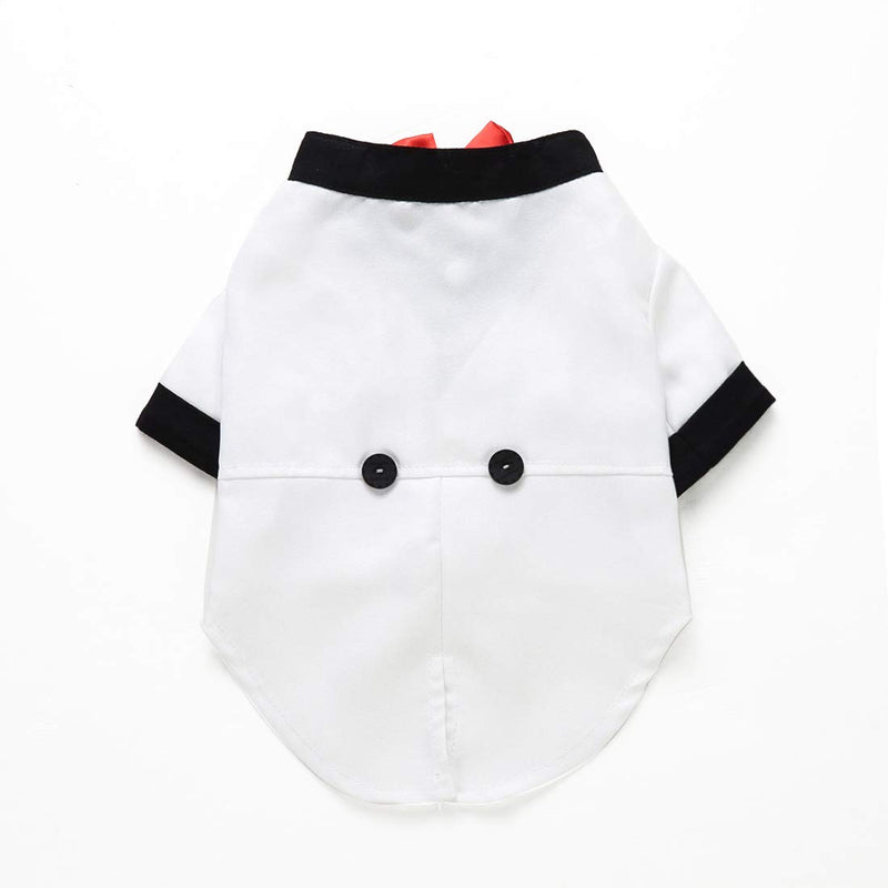 [Australia] - GabeFish Pets White Wedding Jackets Suit for Dogs with White Bow Tie Puppy Cat Formal Clothes Shirt Tuxedo White Small S (Chest 37cm/14.5") 