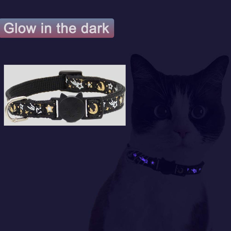 2PCS Breakaway Cat Collars with Bell Galaxy Moon Star Pattern Adjustable Safety Puppy Collar Black & Black Galaxy & Moon Star - PawsPlanet Australia