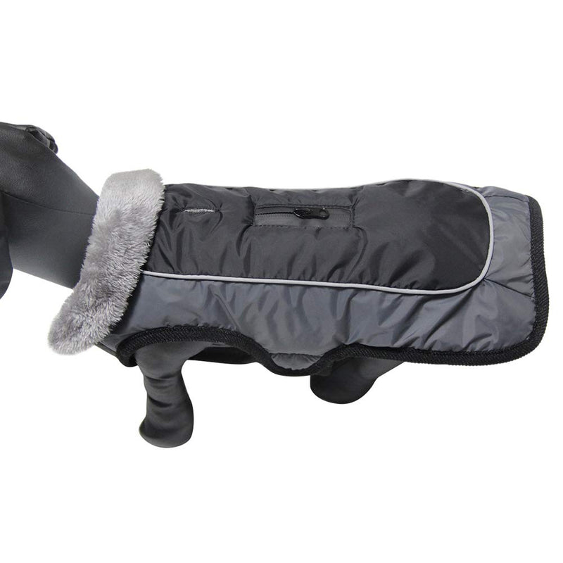 [Australia] - vecomfy Fleece Collar Dog Coats for Small Dogs,Waterproof Warm Cotton Puppy Jacket for Cold Winter XS Black and Gray 