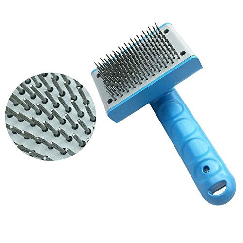 Itian® Stainless Steel Cat Dog Grooming Brush Pet Self Cleaning Slicker Brush Pet Deshedding Tools Painless Safety Hair Matting Removal (Blue) - PawsPlanet Australia