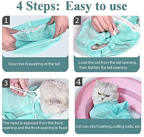 Detachable Cat Shower Net Cat Cleaning Bag Breathable Cat Grooming Bag Anti-Bite and Anti-Scratch Cat Puppy Cleaning Shower Bag for Bathing Nail Trimming Feeding green - PawsPlanet Australia