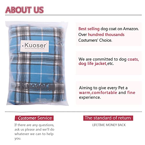 Kuoser Cozy Waterproof Windproof Reversible British Style Plaid Dog Vest Winter Coat Warm Dog Apparel for Cold Weather Dog Jacket for Small Medium Large Dogs with Furry Collar (XS - 3XL) X-Small (Pack of 1) Blue - PawsPlanet Australia