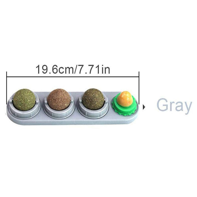 PeSandy Catnip Wall Ball, Rotatable Cat Snack Ball Toy Contains Catnip/Sugar Lick/Gall Nut/Silvervine, 4 in 1Self-Adhesive Edible Catnip Toys for Cats Cleaning Teeth and Protecting The Stomach Grey - PawsPlanet Australia