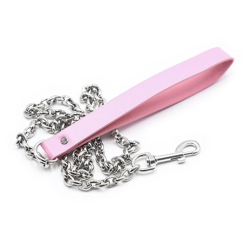 UUYYEO PU Leather Sexy Leash Choker Leash Couple Cosplay Leash Goth Punk Leash Small Pet Chain Leash for Small Dogs Pink - PawsPlanet Australia
