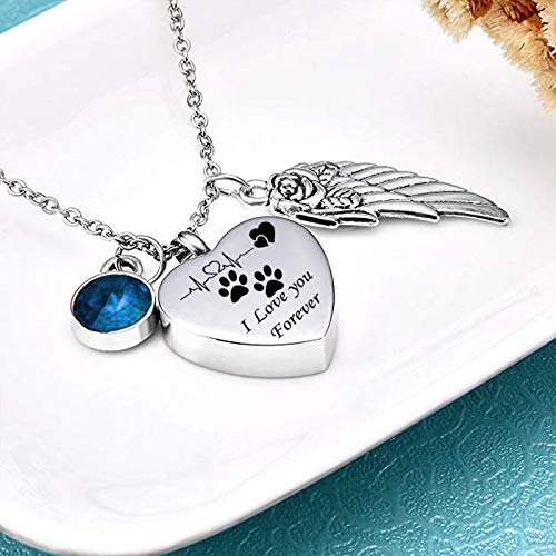 misyou Charms Urn Necklace for Ashes Dog Paw Prints Heart Necklace Stainless Steel Birthstone Keepsake Memorial Pet Cremation Jewelry July - PawsPlanet Australia