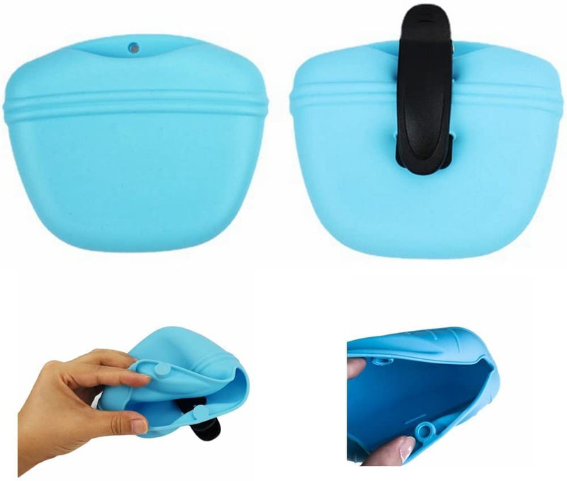 Voarge 2PCS Dog Treat Pouch, Silicone Treat Pouch Training Pet Puppy Bag Pocket Snack Treat Food Holder with Clip for Dog Walks, Closing and Waist Clip, Blue and Green - PawsPlanet Australia