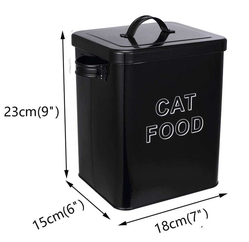 Pethiy Cat Food and Treats Containers Set with Scoop for Cats or Dogs -Tight Fitting Wood Lids - Coated Carbon Steel - Storage Canister Tins-Cat Black - PawsPlanet Australia