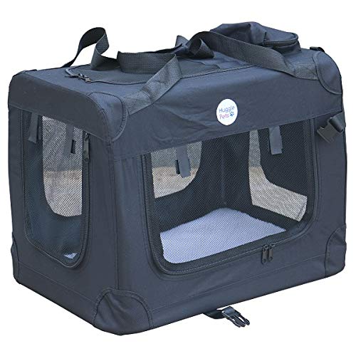 HugglePets Lightweight Fabric Dog Crate Carrier, with Mat and Treat Food Bag - Small Black - PawsPlanet Australia