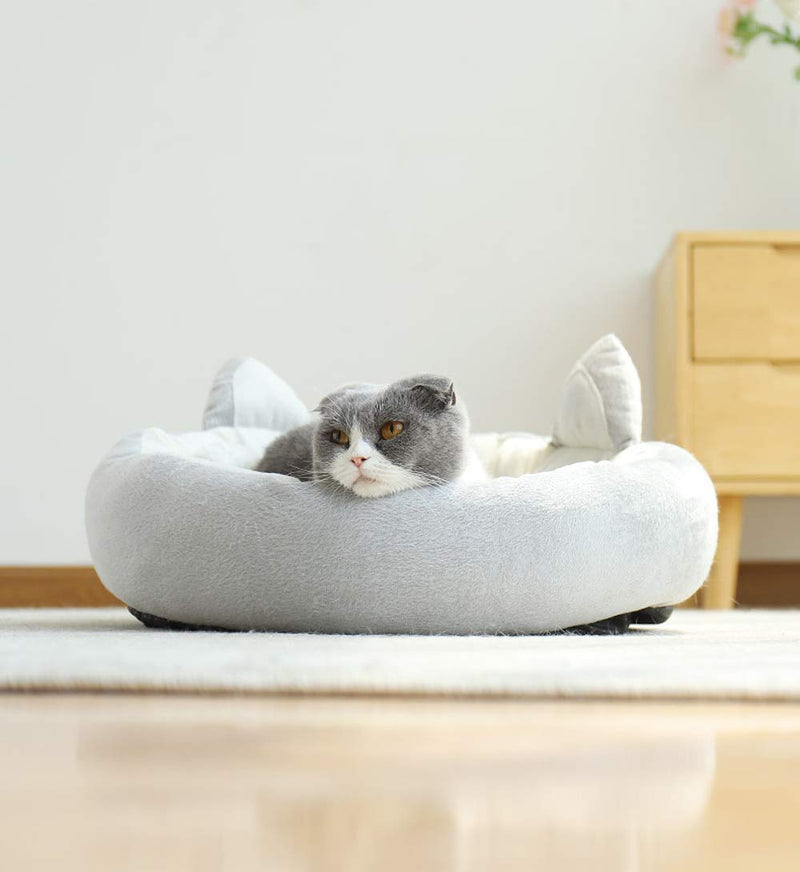 Cat Bed Small Dog Bed with Interactive Toys, Soft Fluffy Donut Cuddler, Round Pet Bed Cushion, Relief and Improved Sleep, Anti-Slip Waterproof Bottom, Washable Durable Pet Supplies 18 Inch (Pack of 1) Grey - PawsPlanet Australia