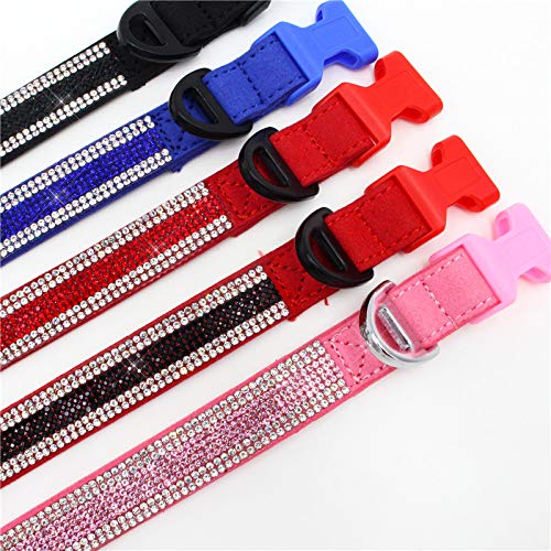 Pet Collar,Bling Bling Crystal Adjustable Comfort Microfiber Soft Dog Buckle Collar for Small Dogs Medium Dogs, Neck Circumference 37-44cm, Pink M: Neck Circumference 37-44cm - PawsPlanet Australia