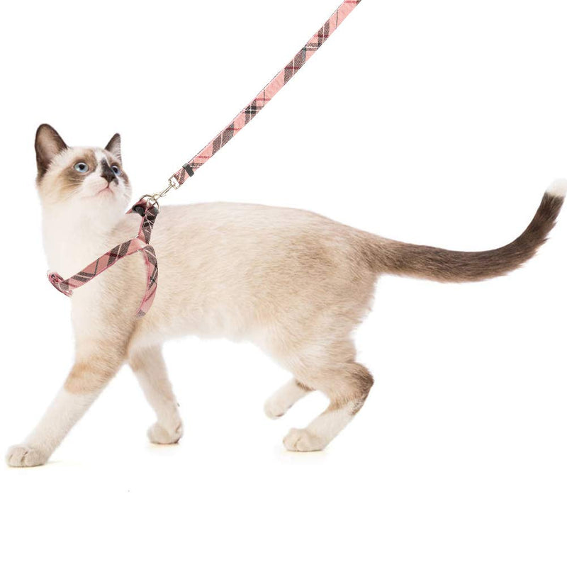 [Australia] - SCIROKKO No Pull Dog Harness and Leash Set - Adjustable Plaid Step in Puppy Basic Harness for Small Medium Dogs Cats S(chest 15.7-22.8in) Beige 