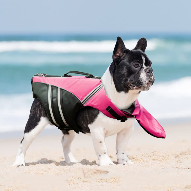 Mklhgty French Bulldog Life Jacket with Floating Plate and Reflective Stripes, Ripstop Pet Life Vest Dog Lifesaver for Welsh Corgi, Pug Swimming and Boating(Chest Girth: 17"-30" Weight: 17-28LB) Pink - PawsPlanet Australia
