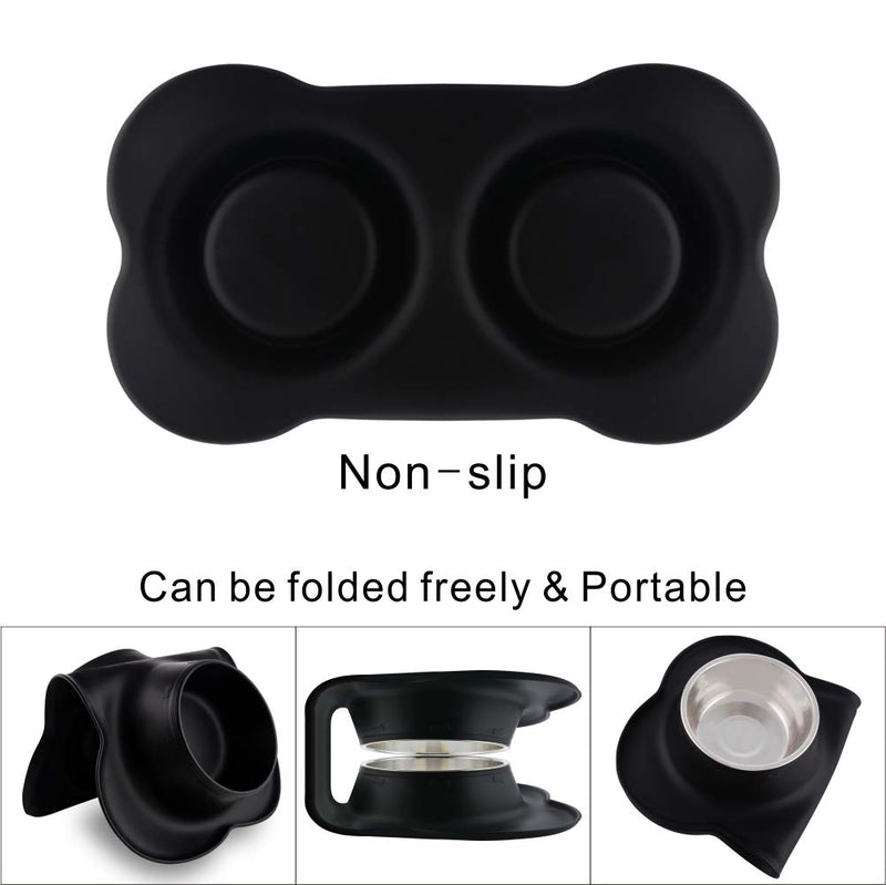 [Australia] - Guardians Dog Bowls with Mat, Stainless Steel Dog Food Bowls, No Spill Non-Skid Silicone Mat Pet Feeder Bowl for Medium Animals L(26.5oz+26.5oz) Black 