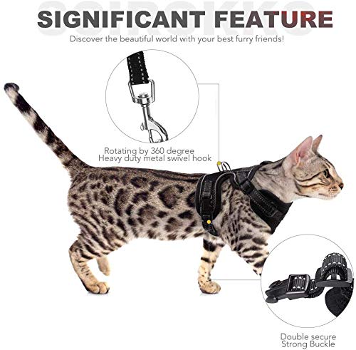 [Australia] - SCIROKKO Cat Harness and Leash Set - Escape Proof Adjustable Puppy Harness for Outdoor with 3M Reflective Strap, Soft Mesh with Metal Clip Cat Walking Jacket for Kitten Rabbit M(neck 11-15in,chest 13-20.5in) Black 