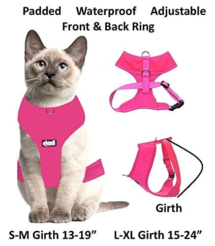 Dexil Luxury Cat Harness Padded and Water Resistant (Pink S-M) Small-Medium Candy Pink - PawsPlanet Australia