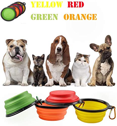 Golden Apple 4-Pack Silicone Collapsible Dog Bowls, Portable Travel Pet Cat Food Water Feeding Cup Dish with Carabiner for Hiking, Camping - PawsPlanet Australia