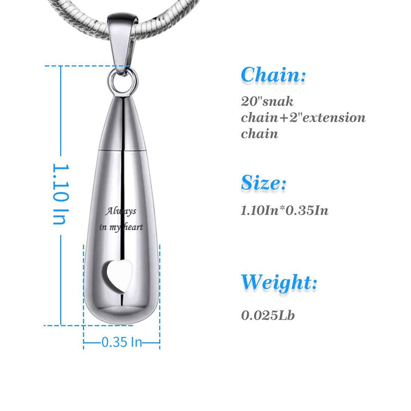 [Australia] - LYFML Cremation Jewelry Teardrop Shape Urn Necklace for Ashes for Human/Pet, Memorial Pendant Made of Titanium Steel, Support for Customization Silvery 