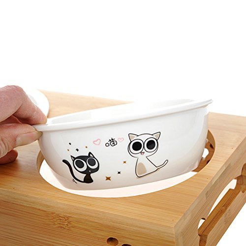 Da Jia Inc Solid Bamboo Elevated Pet Dinner Feeder for Small Dogs and Cats Raised Stand with Two Ceramic Bowls 2 Bowls Heart Pattern - PawsPlanet Australia