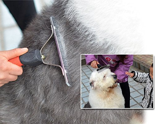 [Australia] - Qingmei-us Pet Comb,Dog Long Hair Brush for Grooming Removes Tangled Knots Mats,Undercoat and Loose Hair Extra-Large Rake Comb Grooming Brush Deshedding for Golden Retriever Husky German Shepherd RED 