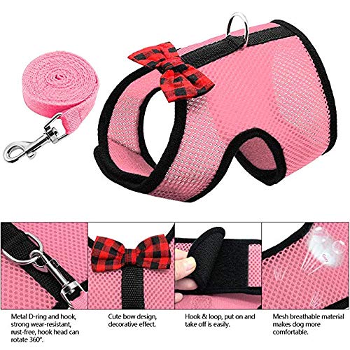 Kismaple Rabbit Harness and Lead Set with Cute Bow Tie and Bell Mesh Adjustable Vest Harness for Small Animals Bunny Kitten S (Pack of 1) Red + Pink - PawsPlanet Australia