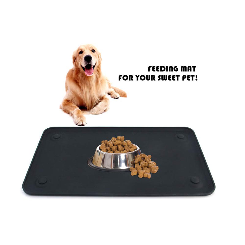 Dog Food Mat, Pet Feeding Mat with Strong Suction Cups - Silicone Waterproof Dog Mat (19x12inches) & (24x16inches), Non-Slip Pet Bowl Mat for Protect Floor Small Black - PawsPlanet Australia