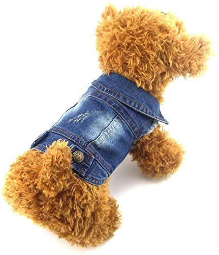 Tengzhi Stylish Cowboy Dog Vest Dog Clothes Denim Jacket Clothes for Dogs Dachshund Teddy French Bulldog XS-XXL Retro Scratched pattern XL - PawsPlanet Australia
