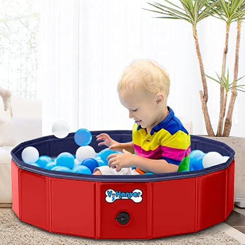 V-HANVER Foldable Dog Pool Hard Plastic Collapsible Pet Bath Tub for Puppy Small dogs Cats and Kids, 32 X 8 inch S : (32" X 8" | 80cm x 20cm) Red - PawsPlanet Australia