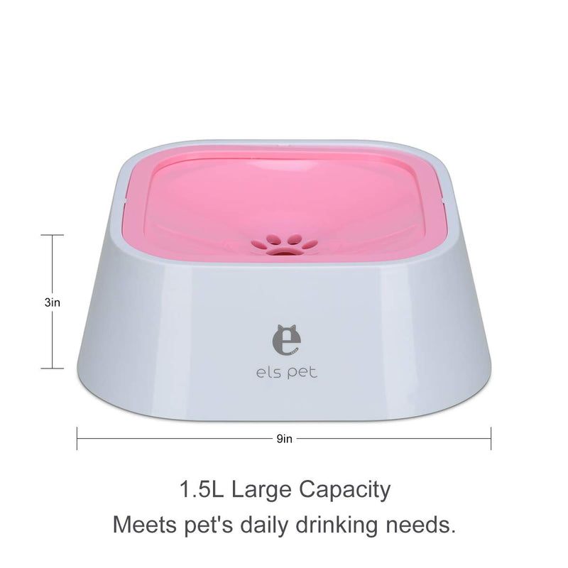 TOWEAR Pet Floating Water Bowl,1.5L Slow-Down Water Feeder Fountain No Spill Anti-Overflow Anti-Choking Automatic Water Food Bowl for Dog Cat Puppy Animal Feeding (Pink) Pink - PawsPlanet Australia