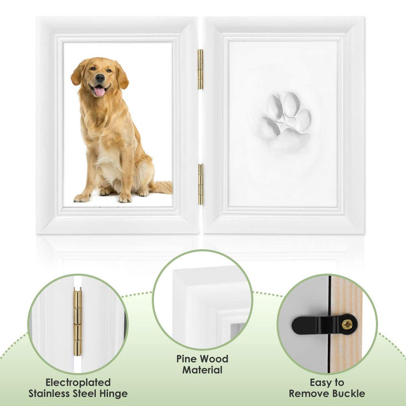 SlowTon Pet Memorial Photo Frame, Hand and Foot Print Keepsake Kit, Pawprint Making Kits with Non-toxic Ink Pad and Small Wooden Stick for Pressing, DIY Tools with Letter and Number Templates White DIY with Paw Print - PawsPlanet Australia