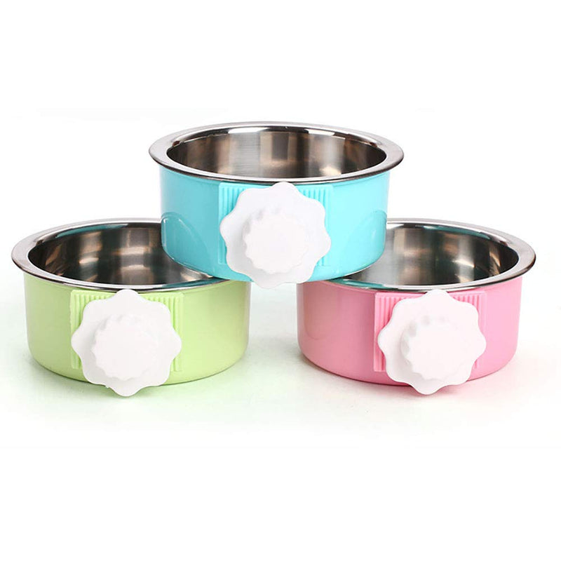 [Australia] - Luck Dawn Cat Crate Bowl, Stainless Steel Removable Cage Hanging Bowls with Bolt Holder for Dog Puppy Large Round Pink 