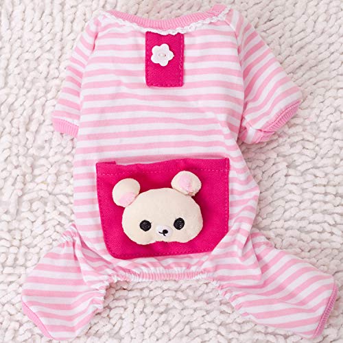 [Australia] - Pet Dog Pajamas Soft Cotton Shirt Jumpsuit Cute Overall Doggy Cat Strip Clothes Apparel for Play Sleep Small Red Strip 