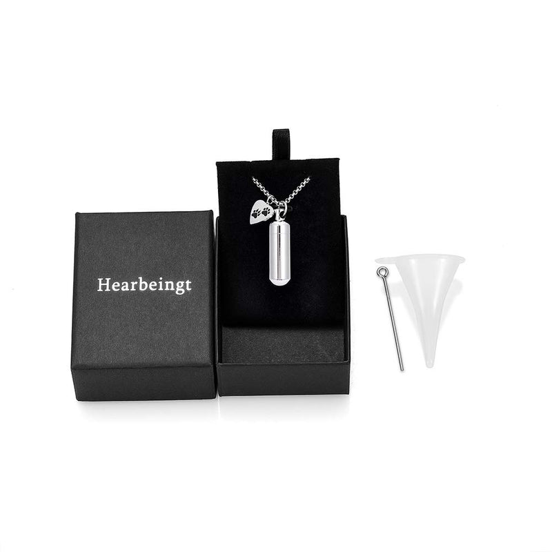 [Australia] - Hearbeingt Cremation Jewelry Necklaces for Ashes for Pet Dog and Cat, Cylinder Memorial Pendant Made of 316L Stainless Steel with Heart Pet Paw Print. Silvery 