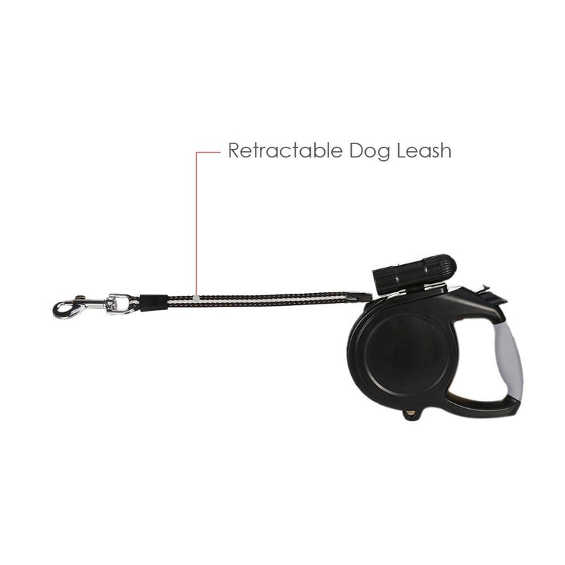 [Australia] - Giveme5 26ft Retractable Dog Leash with 9 LED Detachable Flashlight Durable and Ergonomic Design with Comfortable Grip -Heavy Duty-Lock & Release Button (Black) 