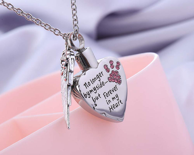 GTGOJE Cremation Urn Necklace for Ashes Carved No Longer by My Side But Forever in My Heart Ash Holders Memorial Jewelry Keepsake Pendant Urn Necklace Wing for Pet Dog Cat Paw Filling Kit Pink - PawsPlanet Australia