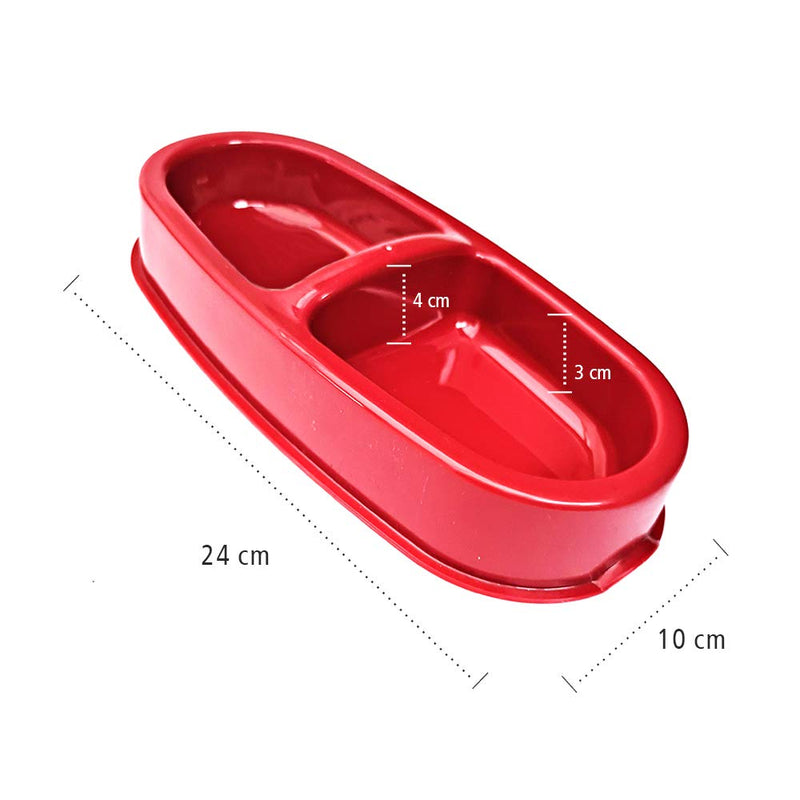 Cat Bowl – Red Coloured – Double Feeding Tray – NON-SLIP & SPILL FREE – Slightly Raised Platform – Protects Floor from Being Scratched - PawsPlanet Australia