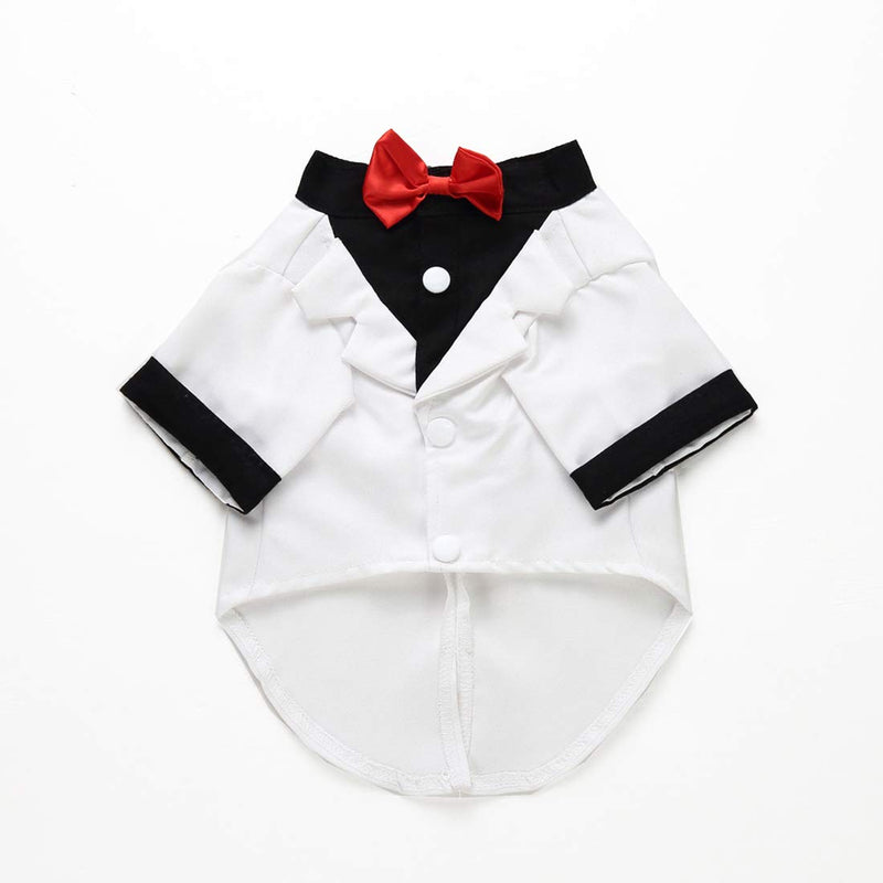 [Australia] - GabeFish Pets White Wedding Jackets Suit for Dogs with White Bow Tie Puppy Cat Formal Clothes Shirt Tuxedo White Small S (Chest 37cm/14.5") 