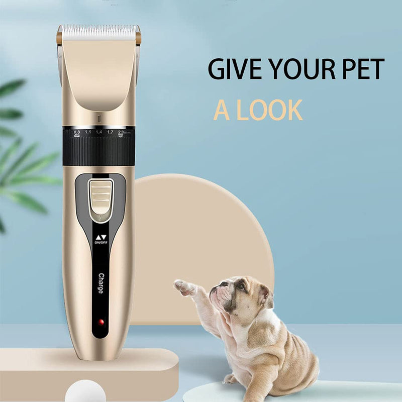 AUTUUCKEE Cat Dog Clippers Hair Trimmer Tool USB Rechargeable Electric Pet Shaver Low Noise Kit(Gold) Gold - PawsPlanet Australia