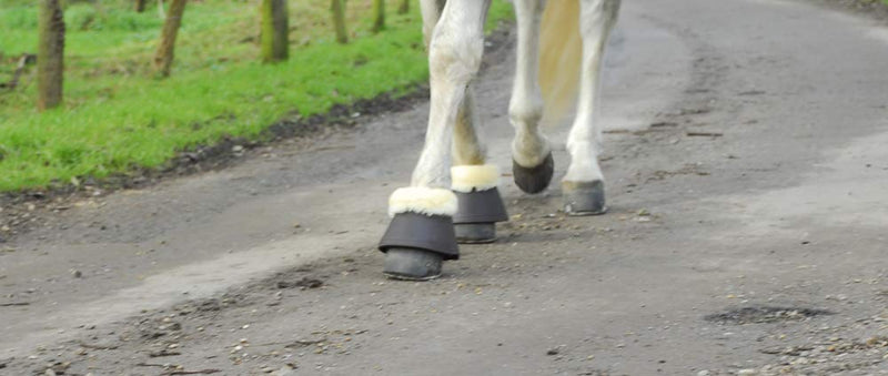 Rhinegold Leather Sheepskin Trim Over Reach Boots Brown Natural Small - PawsPlanet Australia