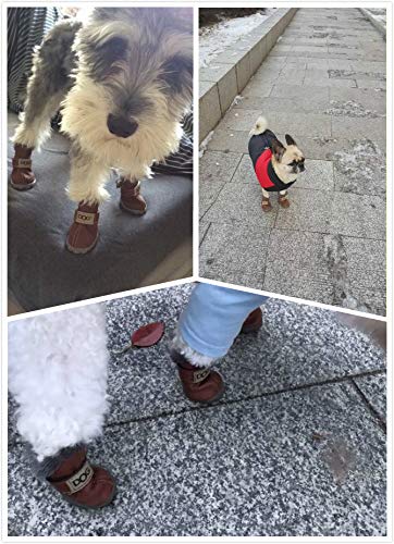 [Australia] - Pihappy Warm Winter Little Pet Dog Boots Skidproof Soft Snowman Anti-Slip Sole Paw Protectors Small Puppy Shoes 4PCS XS Brown 